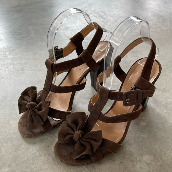 Nanette Lepore Strappy Suede Heels Buckles Bows - Picture 5 of 7